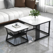 Set of 2 Modern Side Tables Marble Look Steel Frame - White/Black