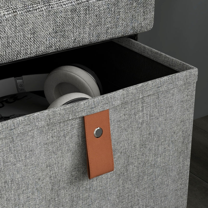 Shoe Bench with Cushion and 6 Drawers, Light Grey