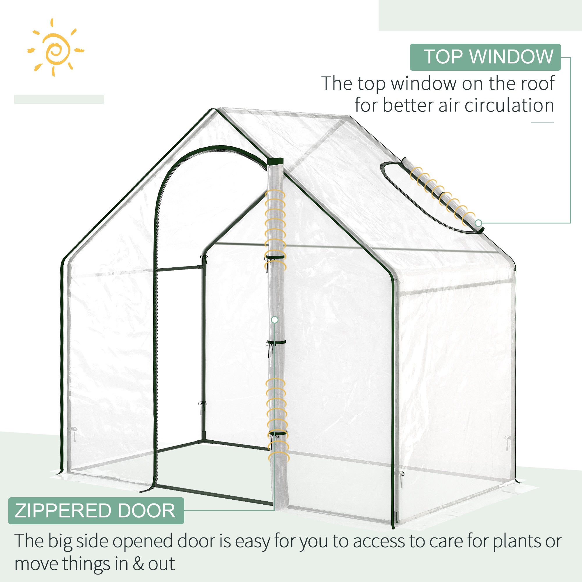 Walk In PVC Greenhouse, Zipped Door & Window, 180 x 100 x 168CM, White