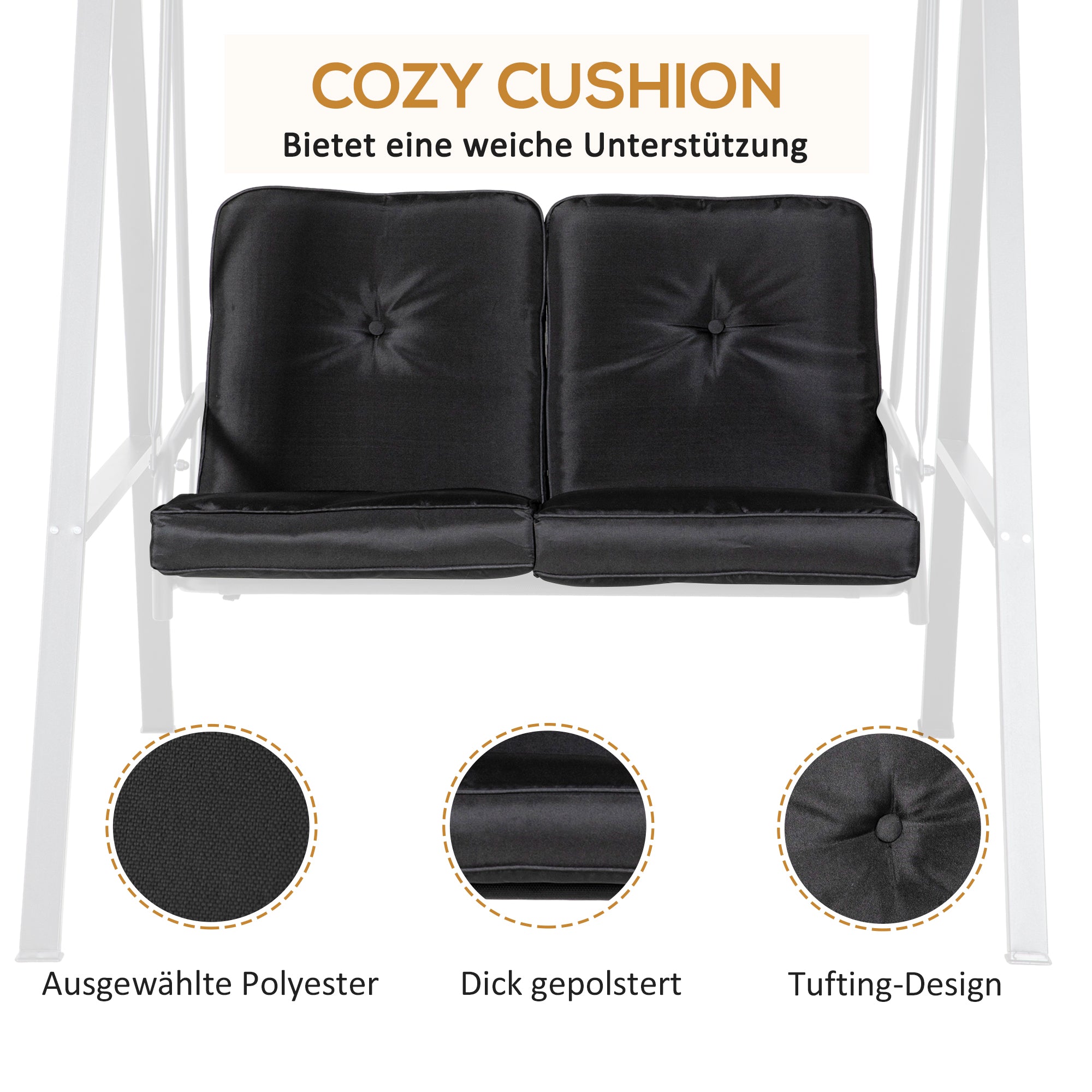 Hollywood Swing 2-Seater Garden Swing Adjustable Canopy 220kg Load Capacity, Black