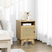 Narrow Rattan Nightstand, Side End Table with Shelf and Cupboard, Natural