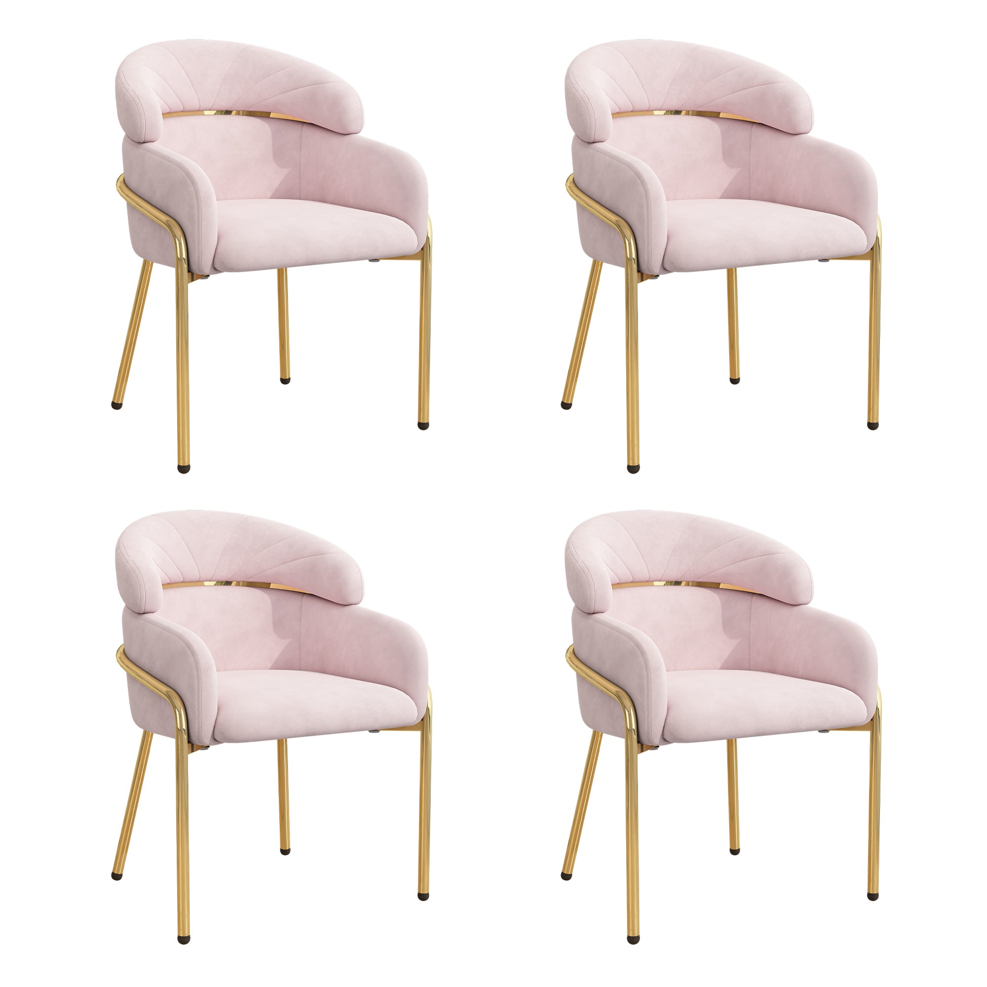Dining Chair, Single Light Luxury Leisure Chair with Metal Legs, Velvet Pink