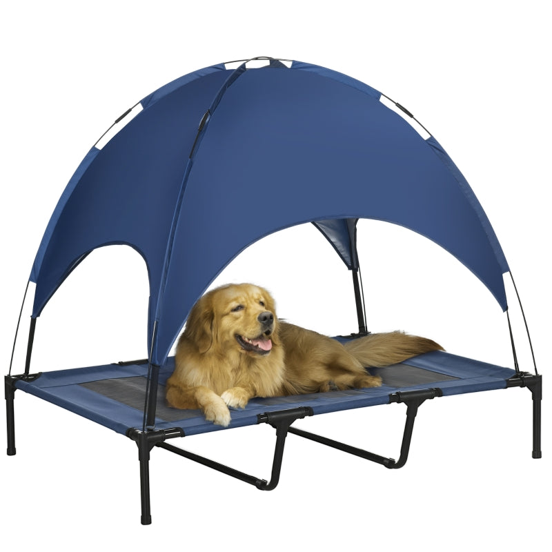 PawHut Outdoor Dog Bed with Canopy, Foldable, blue + black