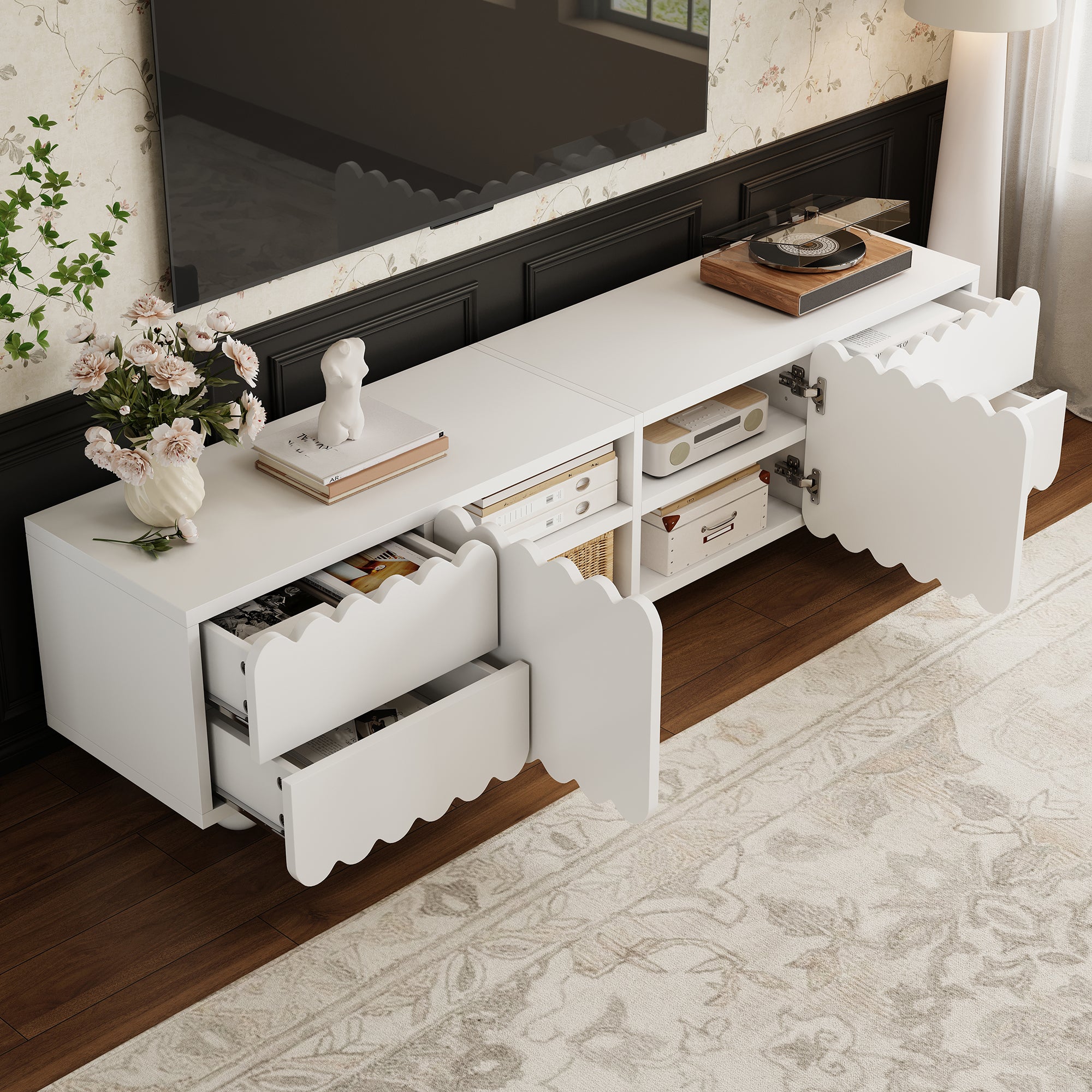 TV Cabinet, Modern Low Stand 175x38x37 cm, White
