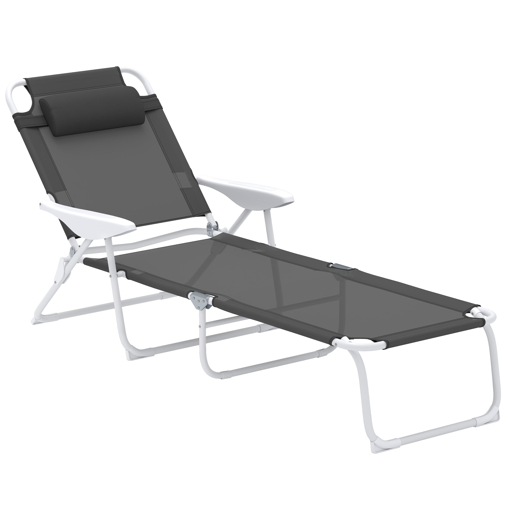 Foldable Lounge Chair, 4-Level Adjustable Backrest & Headrest, Charcoal Grey