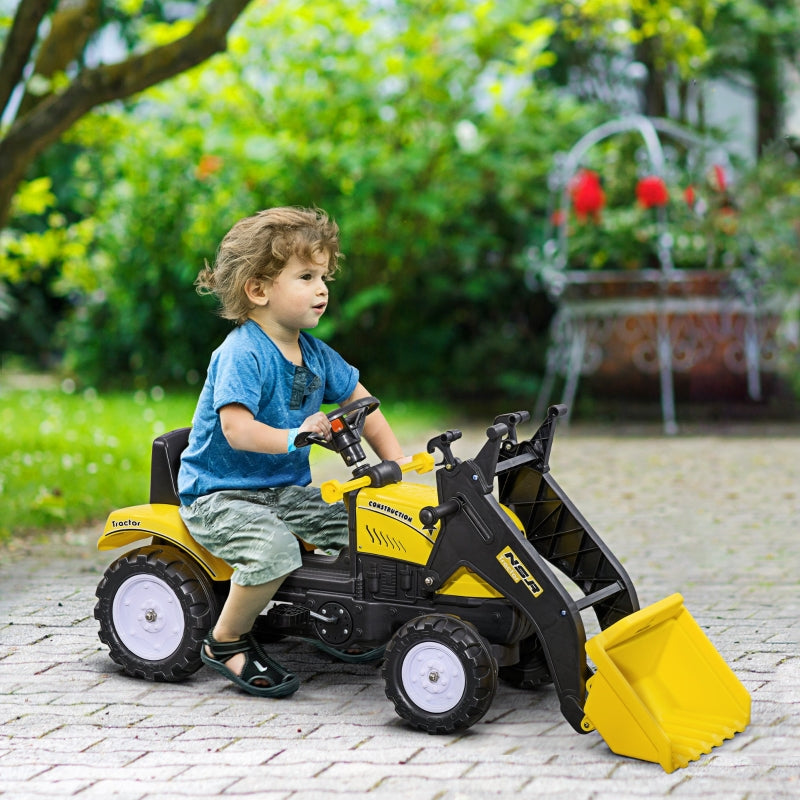 Children's Wheel Loader with Movable Shovel and Pedal Drive, Yellow Metal Frame