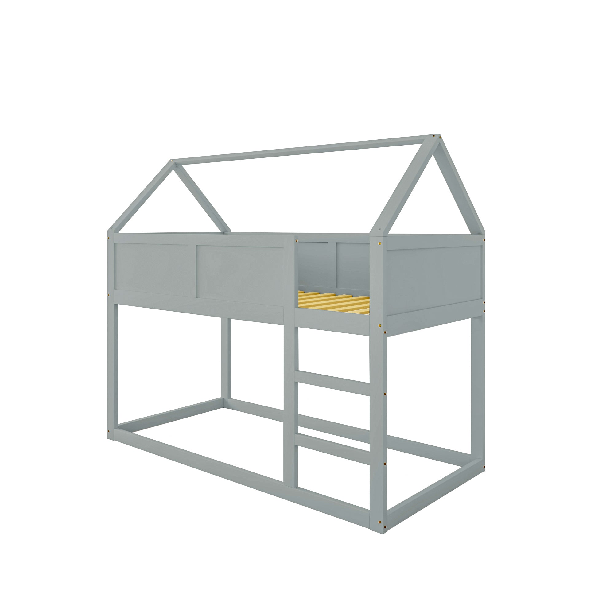 Bunk Bed, Low Single with Stairs, Solid Wood, Grey