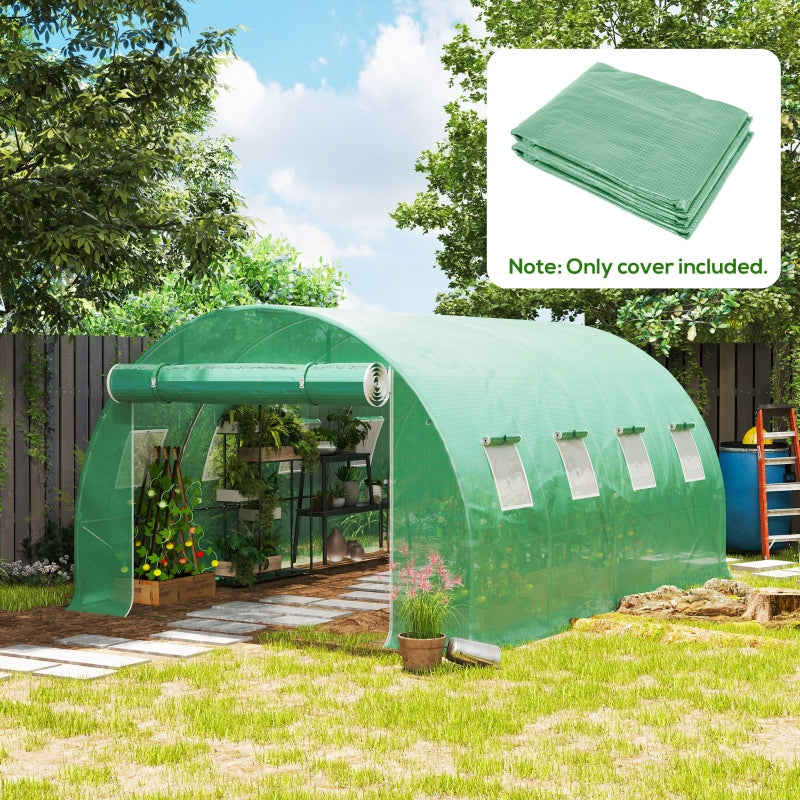 4 x 3 x 2m Polytunnel Greenhouse Replacement Cover with Roll-up Windows, PE, Green