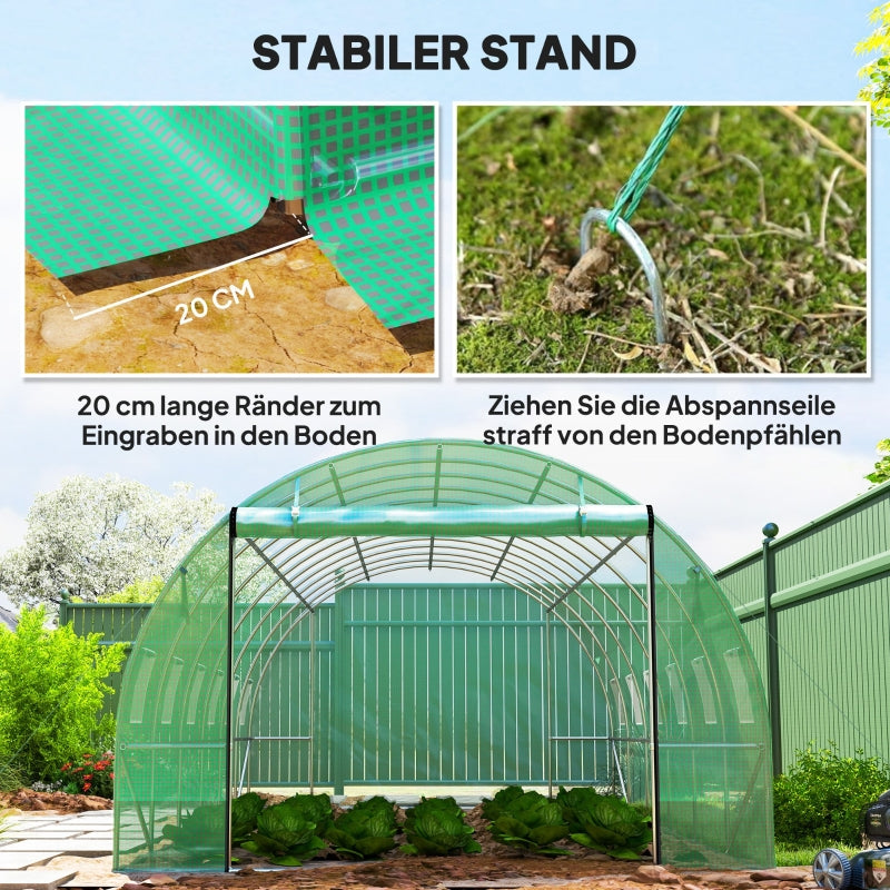 Polytunnel Greenhouse Walk-in Steel Frame Roll-up Doors - Green