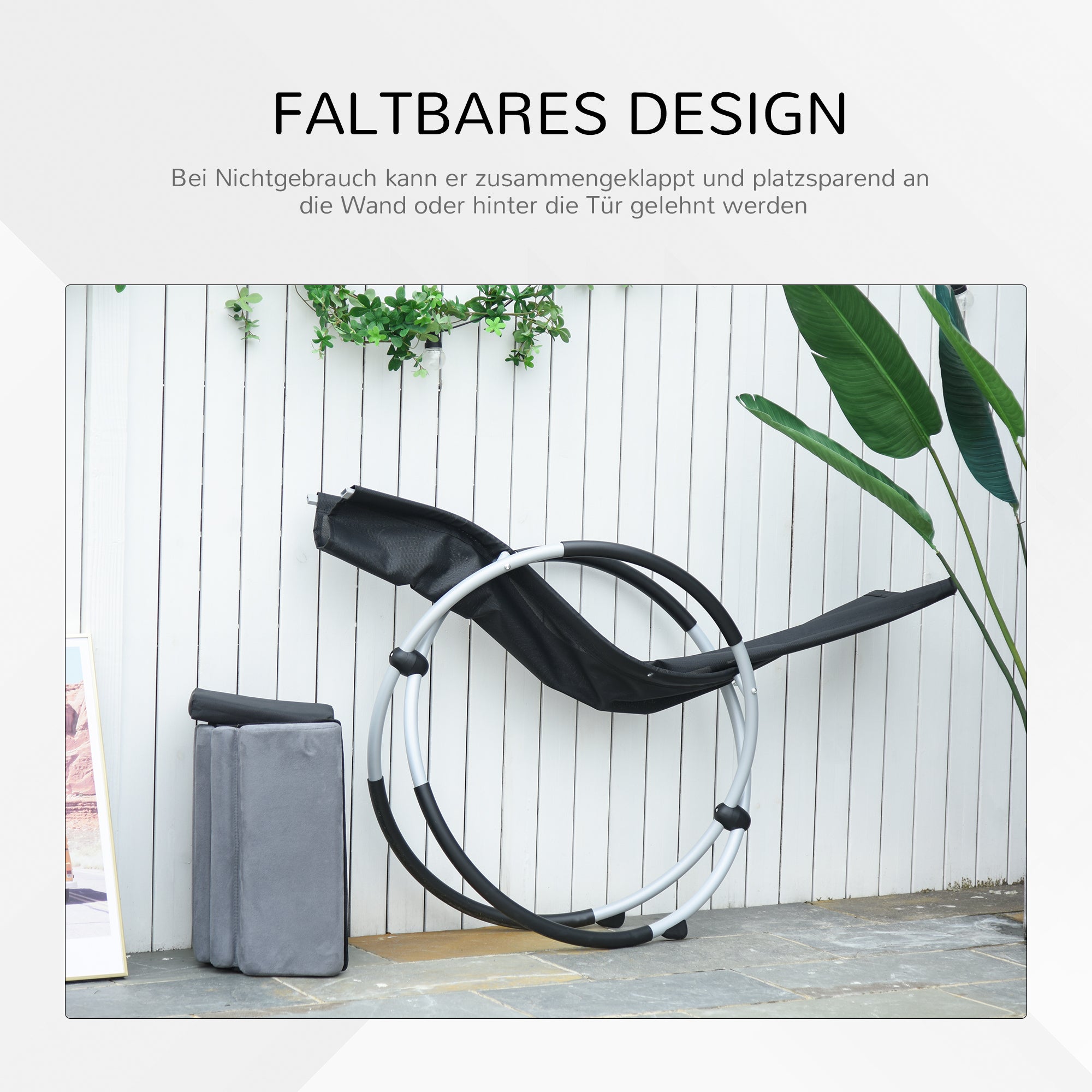 Ergonomic 2-in-1 Rocking Chair Garden Lounger Spherical Design Metal/Textilene Black
