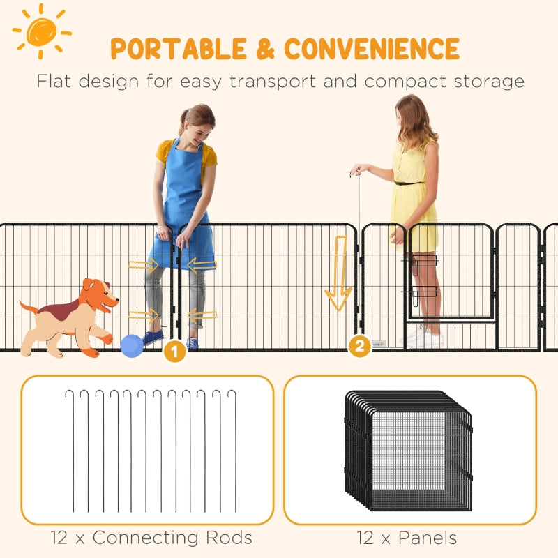 Puppy Playpen 12 Panels Heavy Duty, for Small Dogs, Indoor Outdoor Use - Silver
