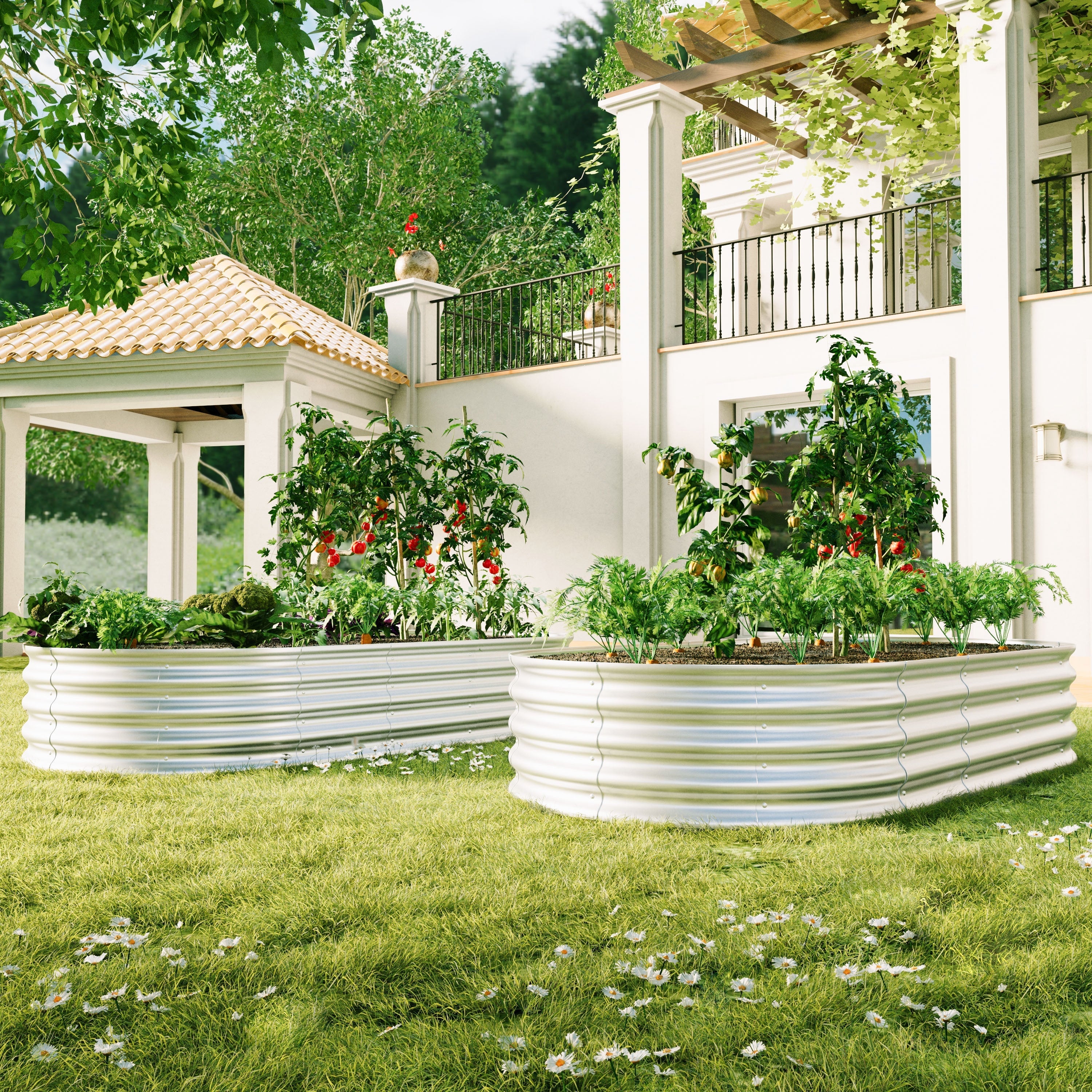 Raised Bed Galvanized Metal Planter Elevated Garden Kit, Rust Resistant, Easy Assembly