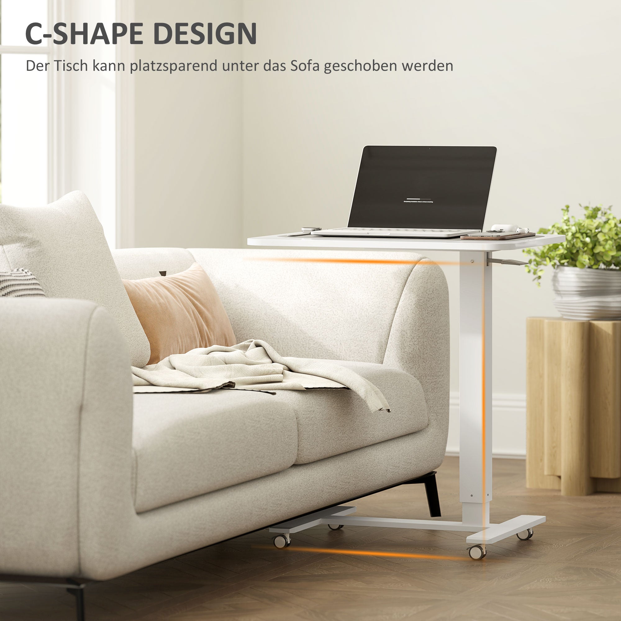 Aosom C-Shaped Sit-Stand Desk, Height-Adjustable with Wheels, White