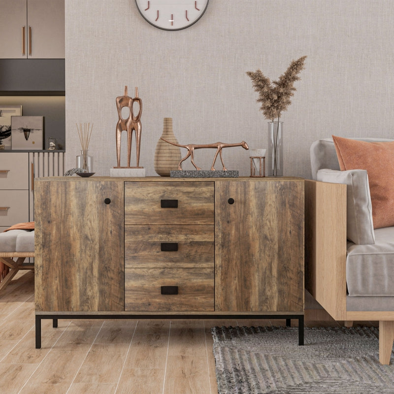Sideboard Retro 2 Cabinets 3 Drawers Mango Wood-Effect
