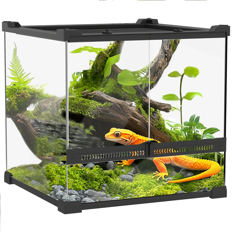 Glass Terrarium, Raised Waterproof Base with Button Lock, for Reptiles