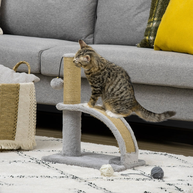 Cat Scratching Post, Jute Cover, Hanging Ball, Grey