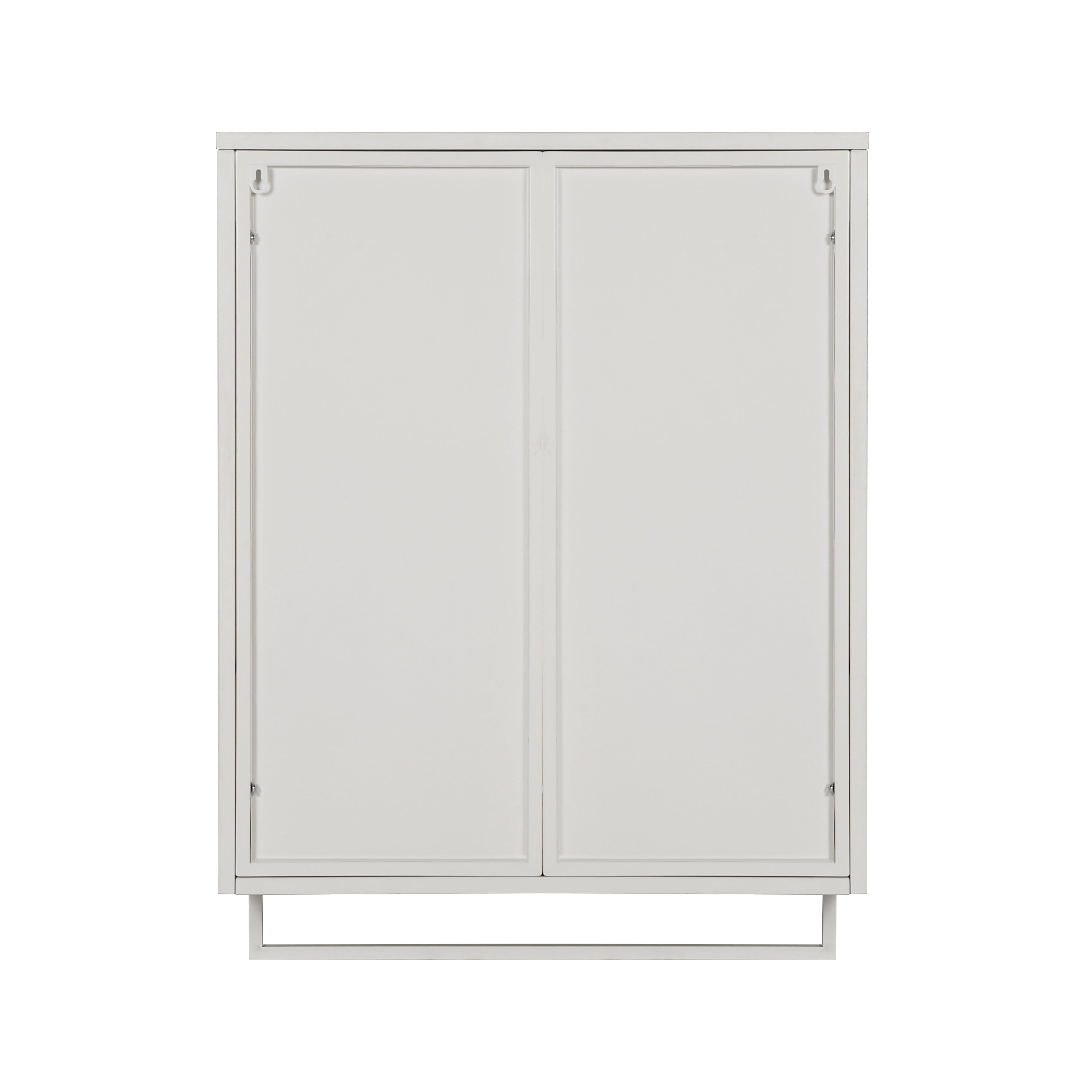 60CM Wall Cabinet with Glass Doors, Two-tier Enclosed Storage, Open Shelf, Towel Rack, White