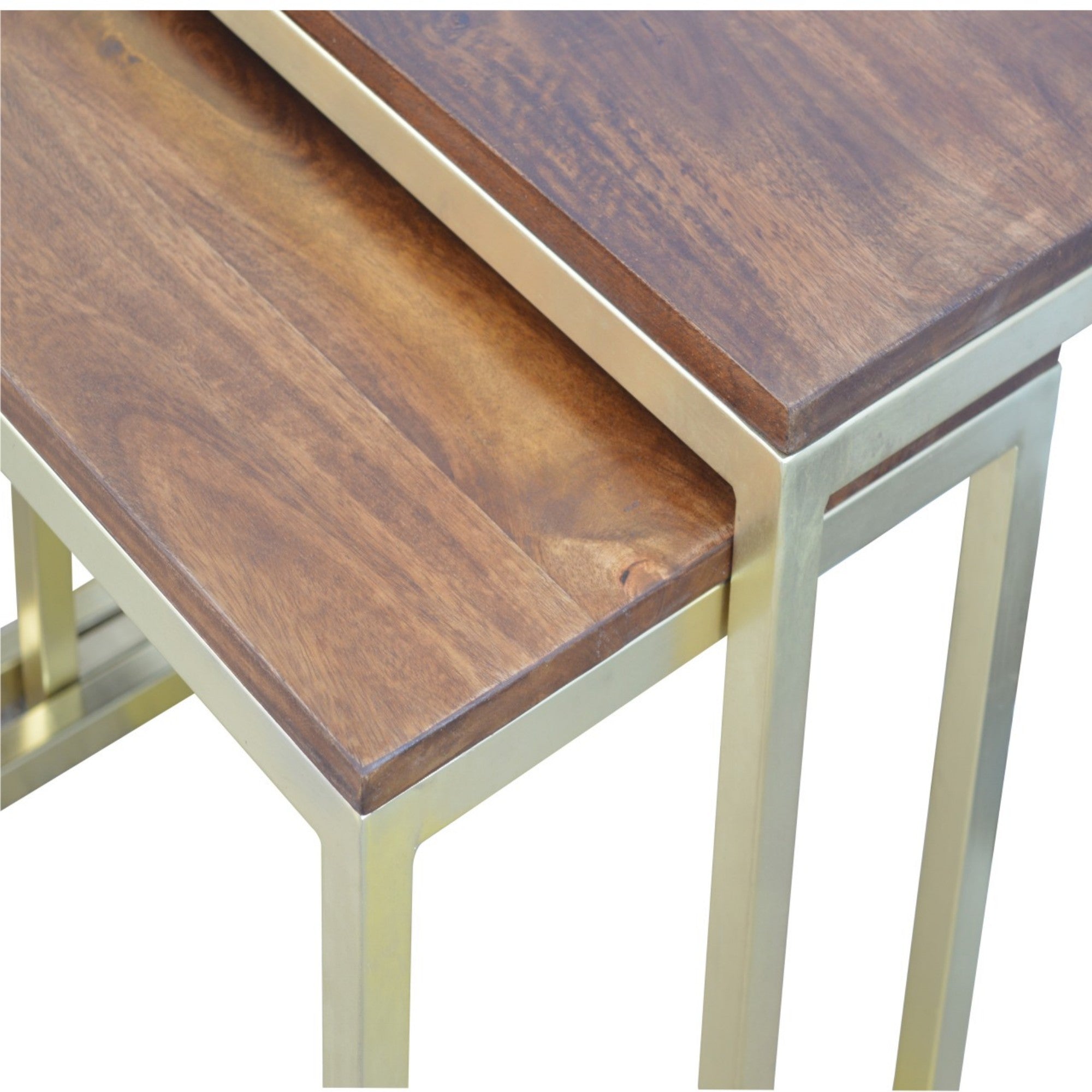 Solid Wood Table Set of 3, Metal Chunky Gold, Solid Wood