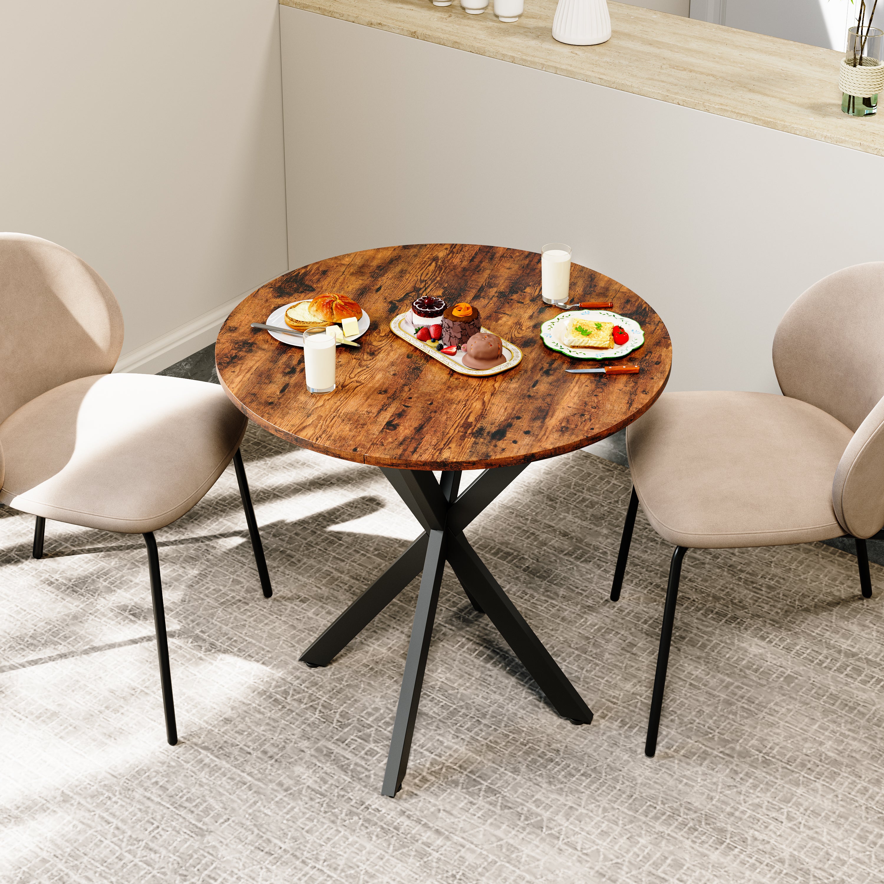 Round Dining Table Ø80 cm Industrial X-legs Vintage Brown-Black