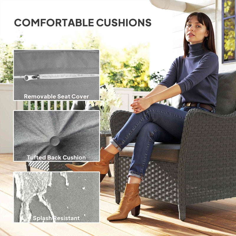 Rattan Garden Chairs Set of 2, Cushioned High Back Outdoor PE Wicker, Dark Grey