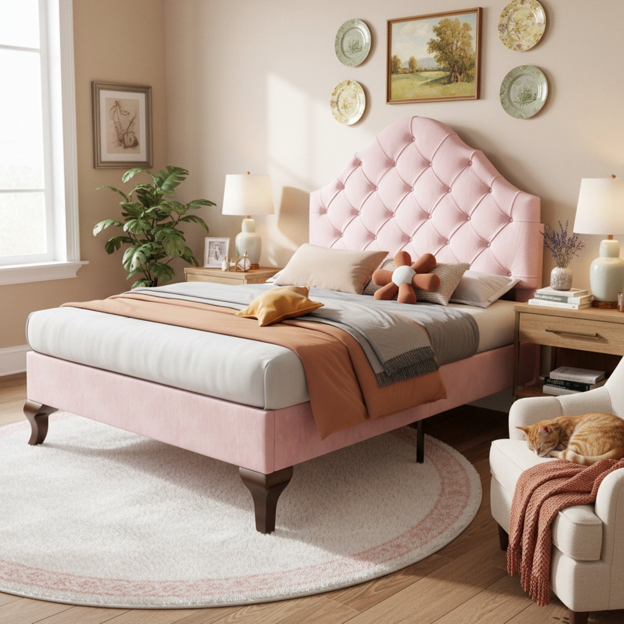 Upholstered Single Bed 90x200 Height-Adjustable Headboard Slatted Base Velvet Pink