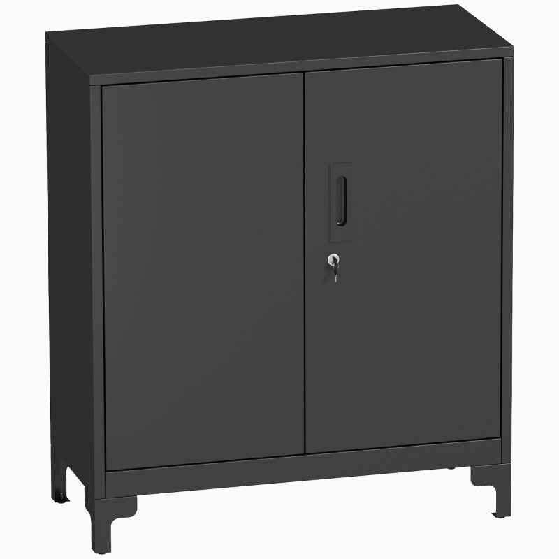 Metal Office Cabinet, Lockable 2-Tier Design, Black