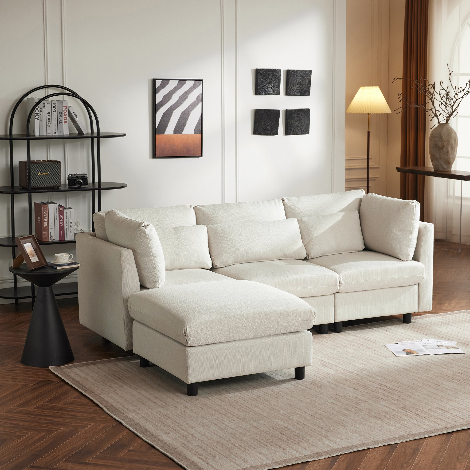 Sofa, L-Shaped Corner with Footstool, 3-Seater, Upholstered