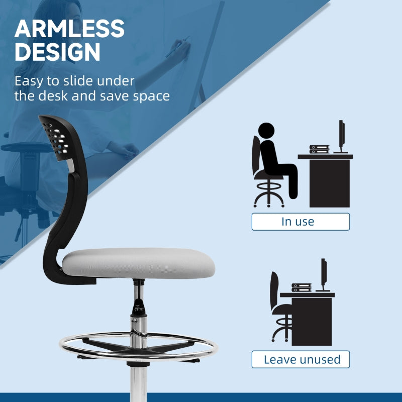 Draughtsman Office Chair Adjustable Height 68-88cm with Wheels Mesh Light Grey