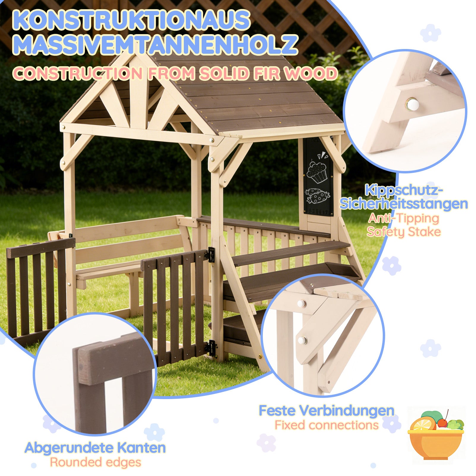Outdoor Kitchen Playset with Rainproof Roof and Multi-purpose Shelf, Grey Wood