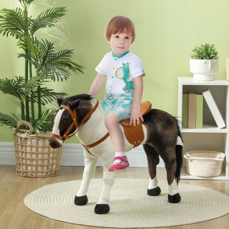 AIYAPLAY Riding Horse with Sound, 48 cm High Toy Horse for Children 3-8 Years, Metal, Brown + Cream White