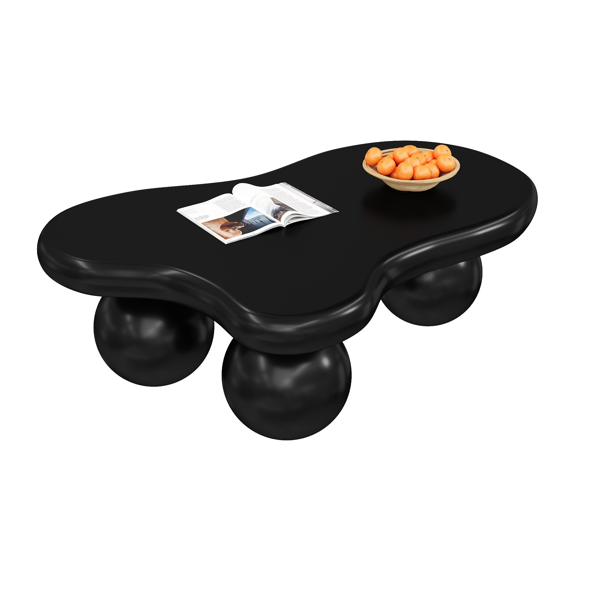 Coffee Table, Cloud-Shaped with LED Lighting & Round Legs, Black