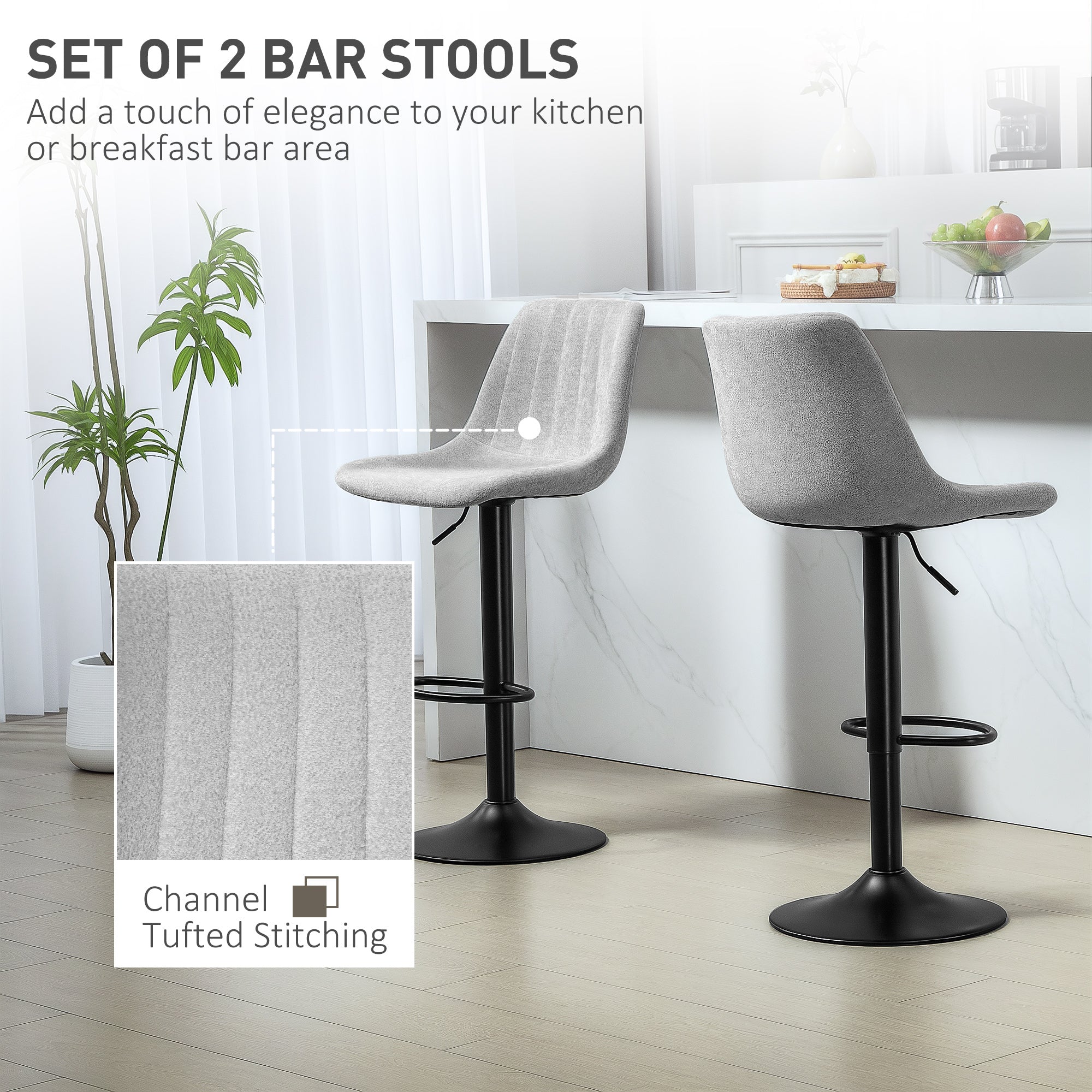 Tub Bat Stools (Set of Two) Chenille-Feel, Grey