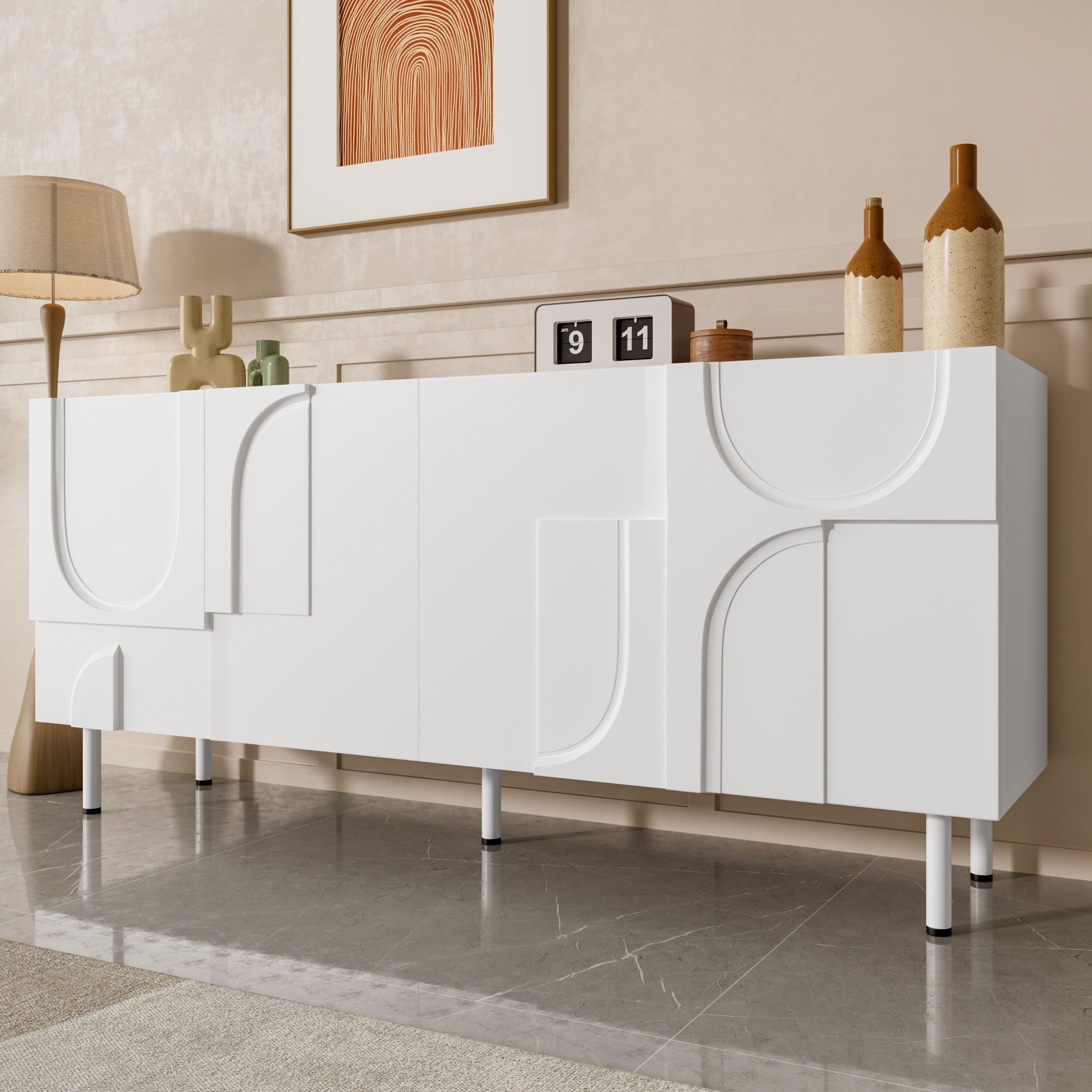 Sideboard Geometric Designer Multiple Storage White