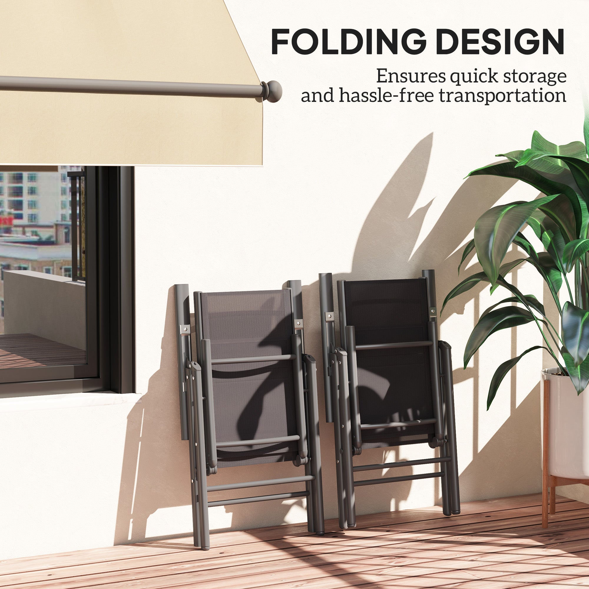 Set of 2 Folding Chairs, Aluminium Frame Outdoor Camping with Mesh, Dark Grey