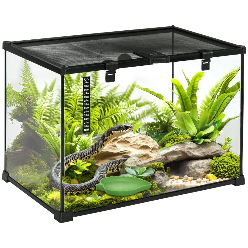 Glass Reptile Terrarium Vivarium Habitat with Thermometer, Large 50x30x35cm