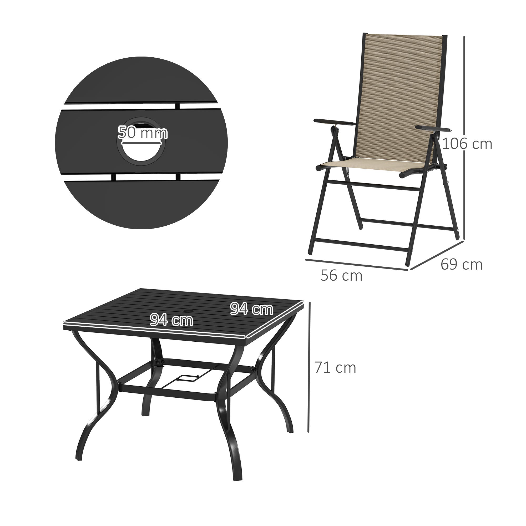 Five-Piece Patio Set Steel Frame Khaki/Black