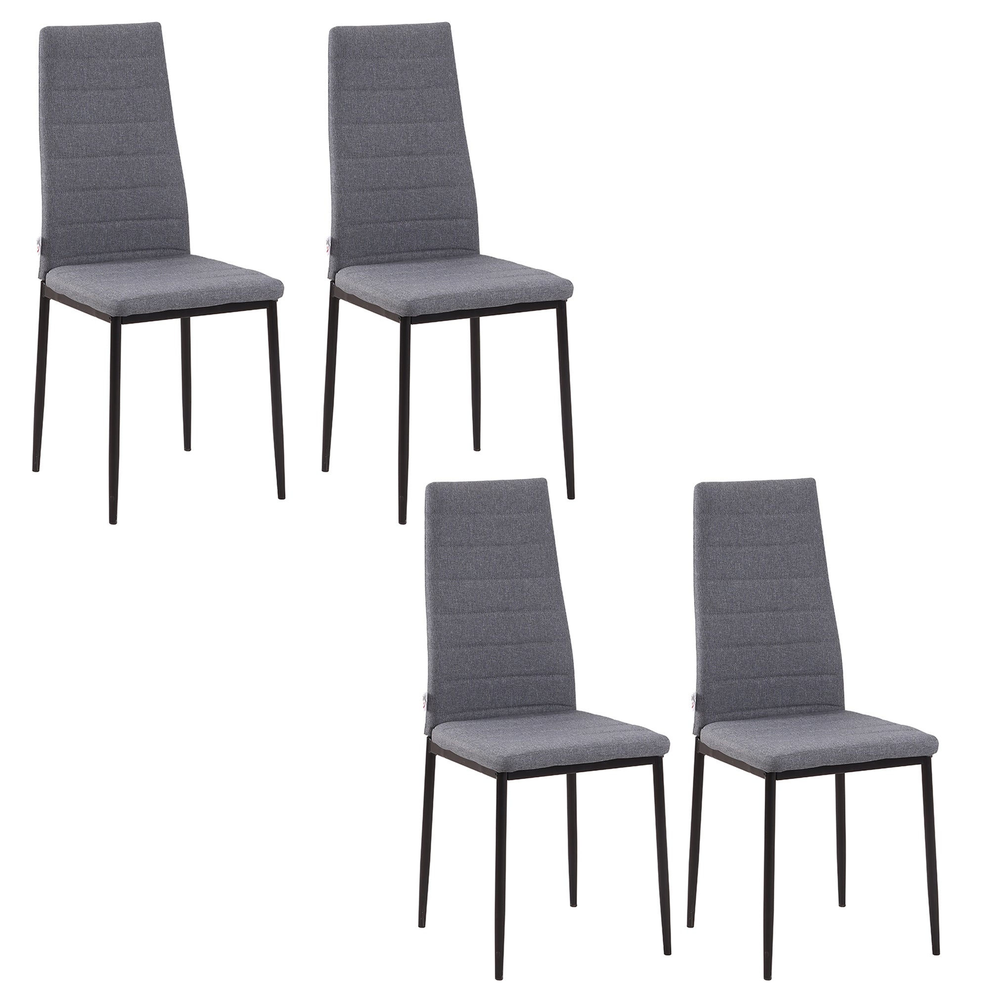 High Back Dining Chairs, Set of 4 Upholstered Metal Legs, Grey