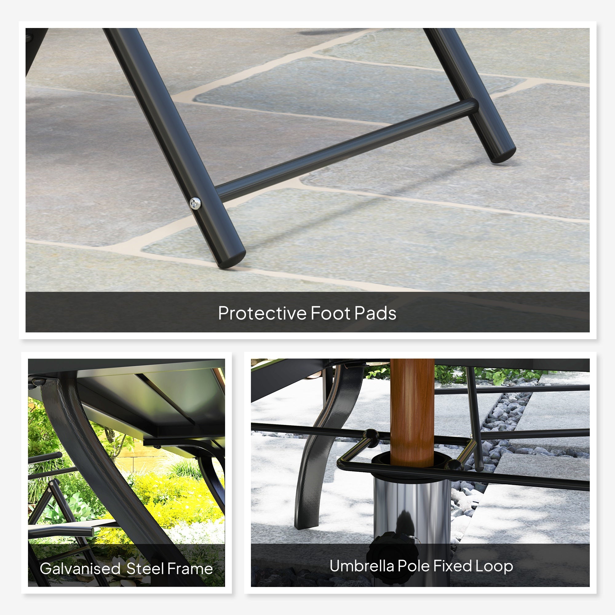 Seven-Piece Dining Set, Parasol Hole, Steel, Grey