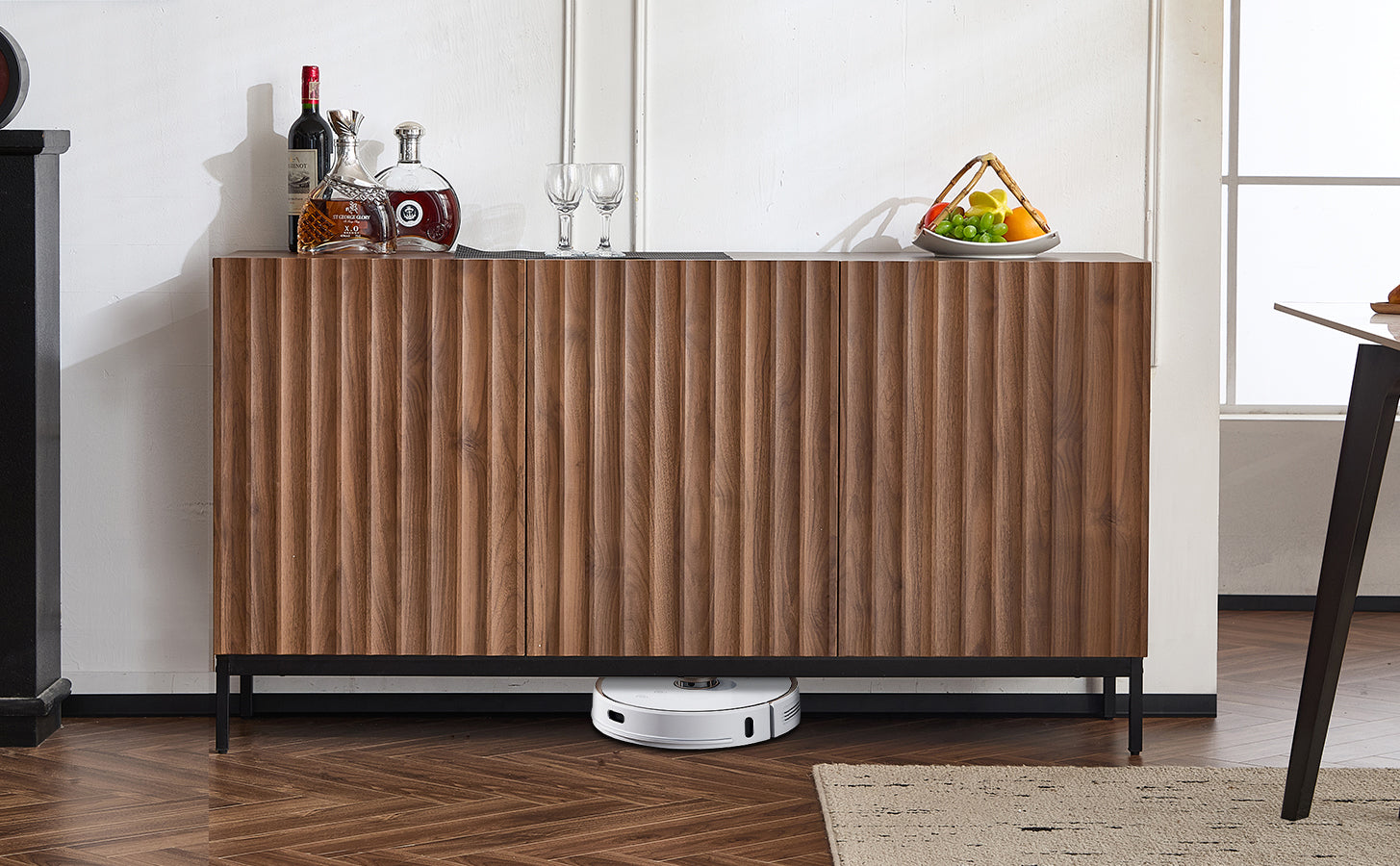 Sideboard Mid-Century Modern 3-Door 150cm with Wavy 3D Design Dark Grained Oak