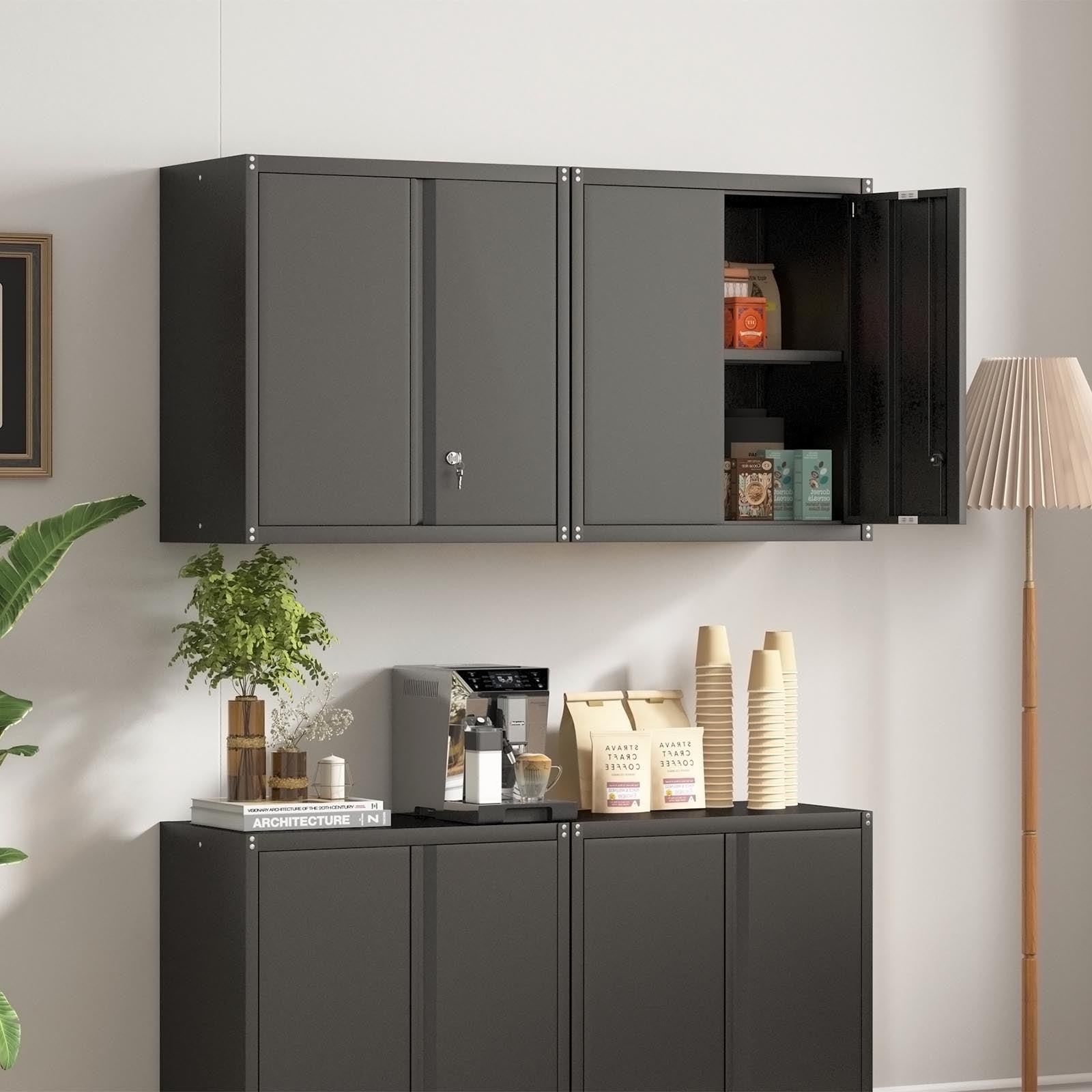 Metal Storage Cabinet 2-Door Adjustable Shelves - Steel