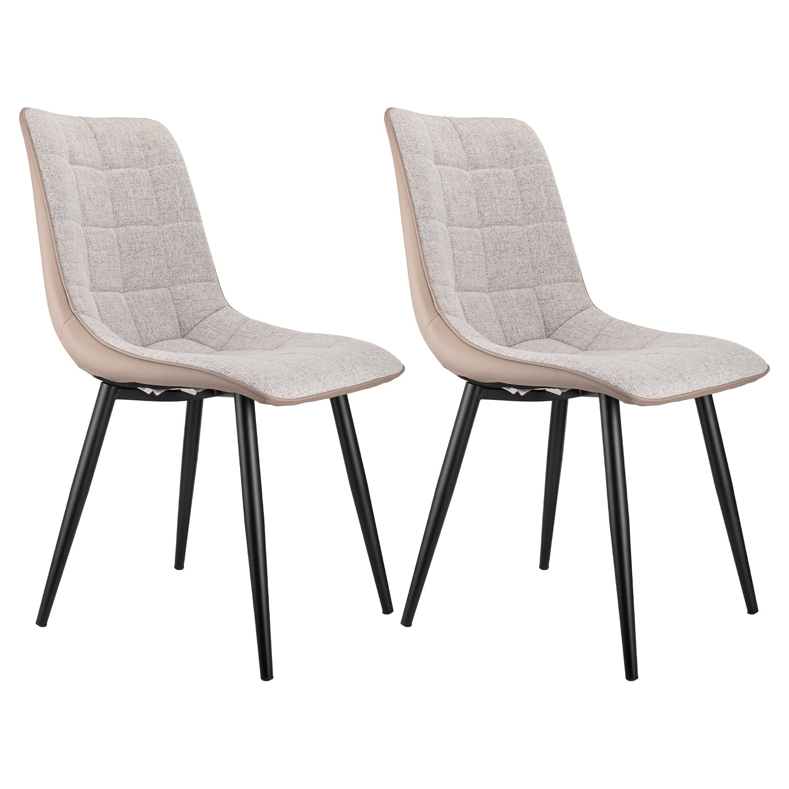 Set of 2 Upholstered Dining Chairs, Metal Frame, Linen Fabric and Faux Leather