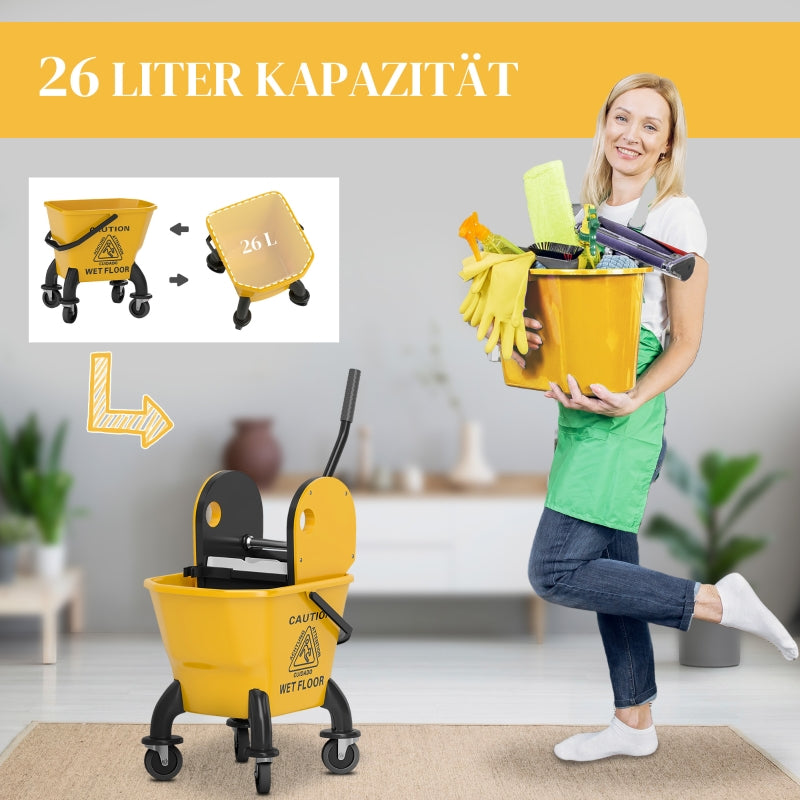 Cleaning Cart Mop Bucket with Press, 26 Liter, Yellow