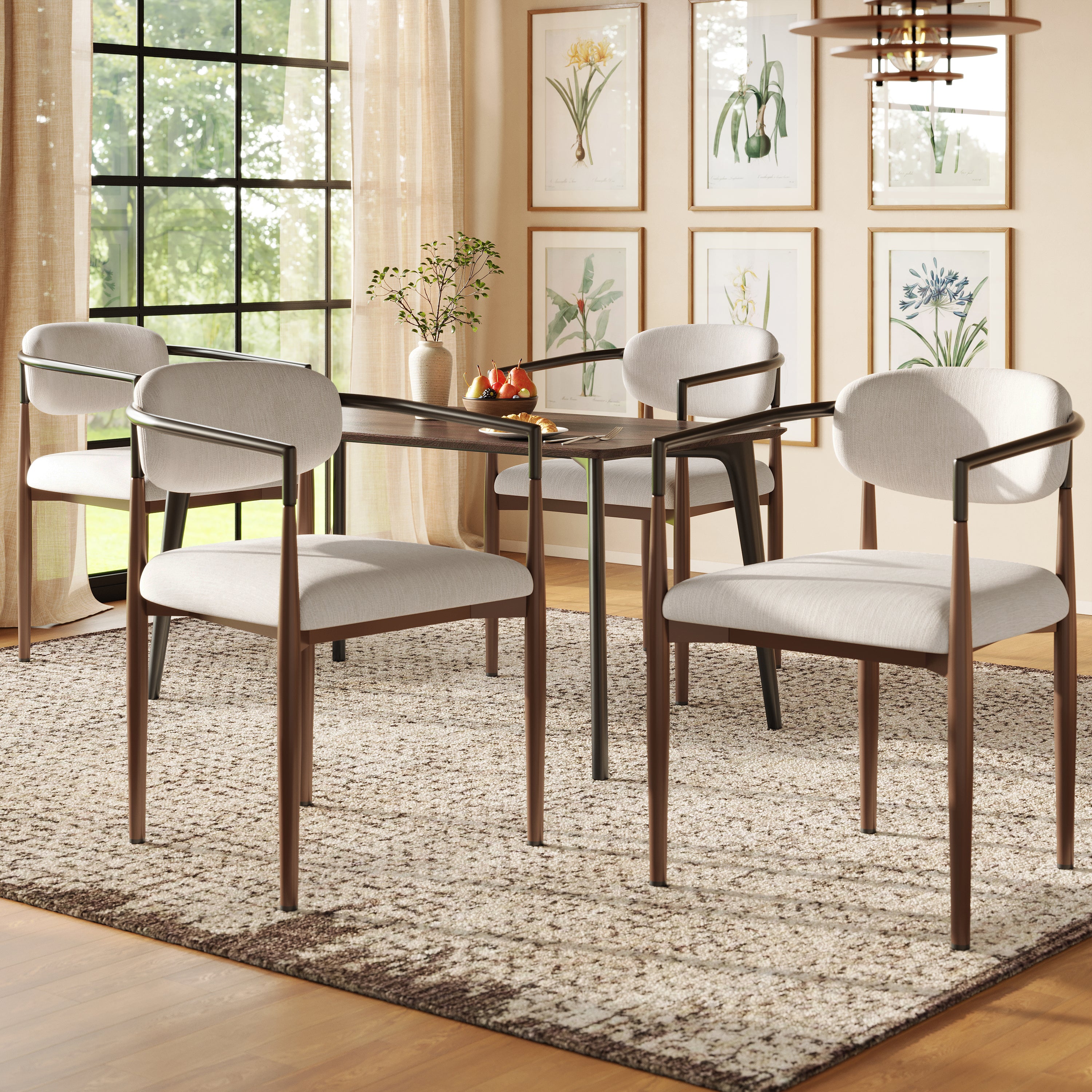 Dining Chair Set (4 Pieces), Ergonomic Modern Style Adjustable Legs, High-Quality Linen Fabric