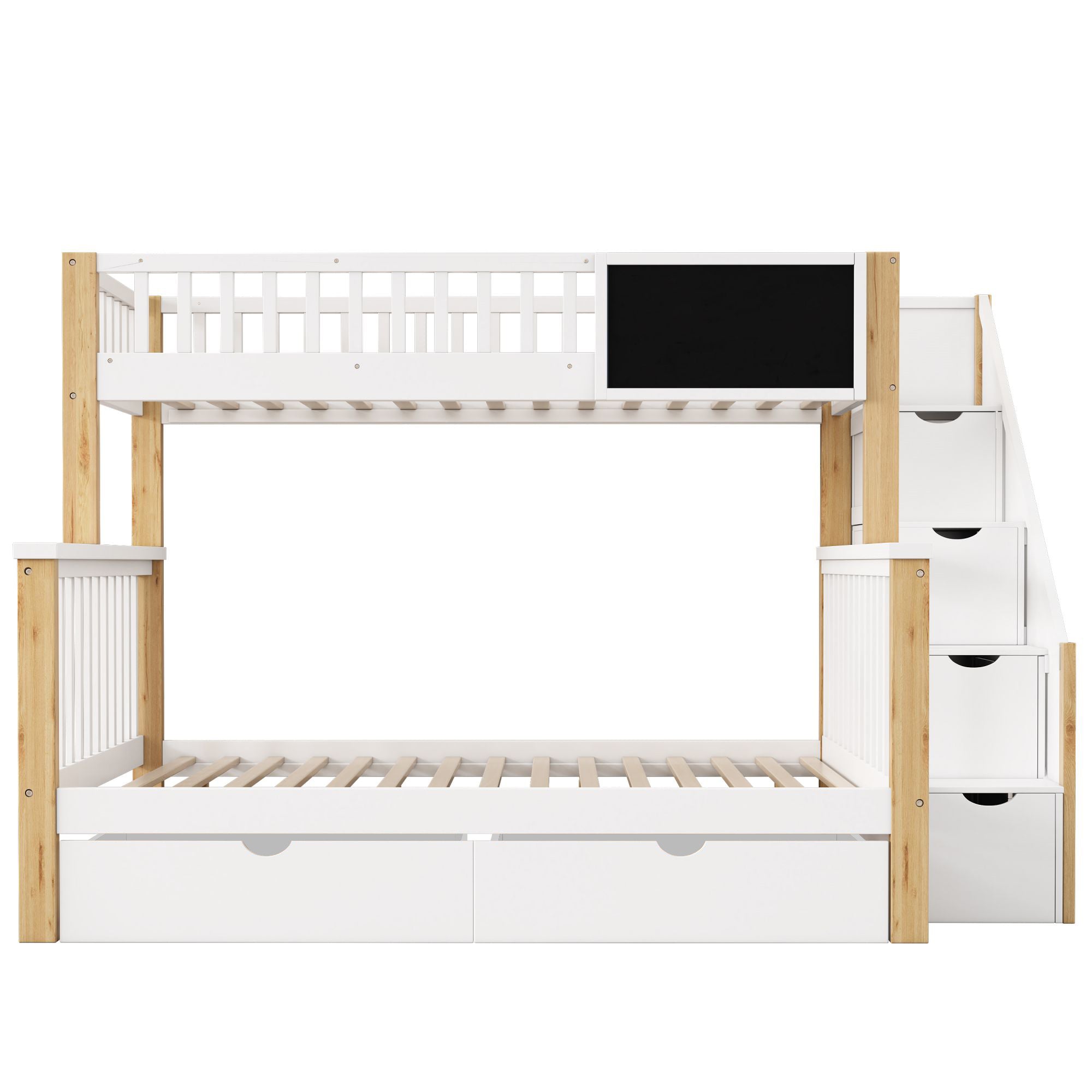 N634P250624N Bunk Bed with Chalkboard and Safety Rail, Pine