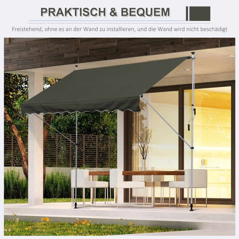 Freestanding Awning, 300 x 150cm, Hand Crank, Windproof, Aluminum, Gray