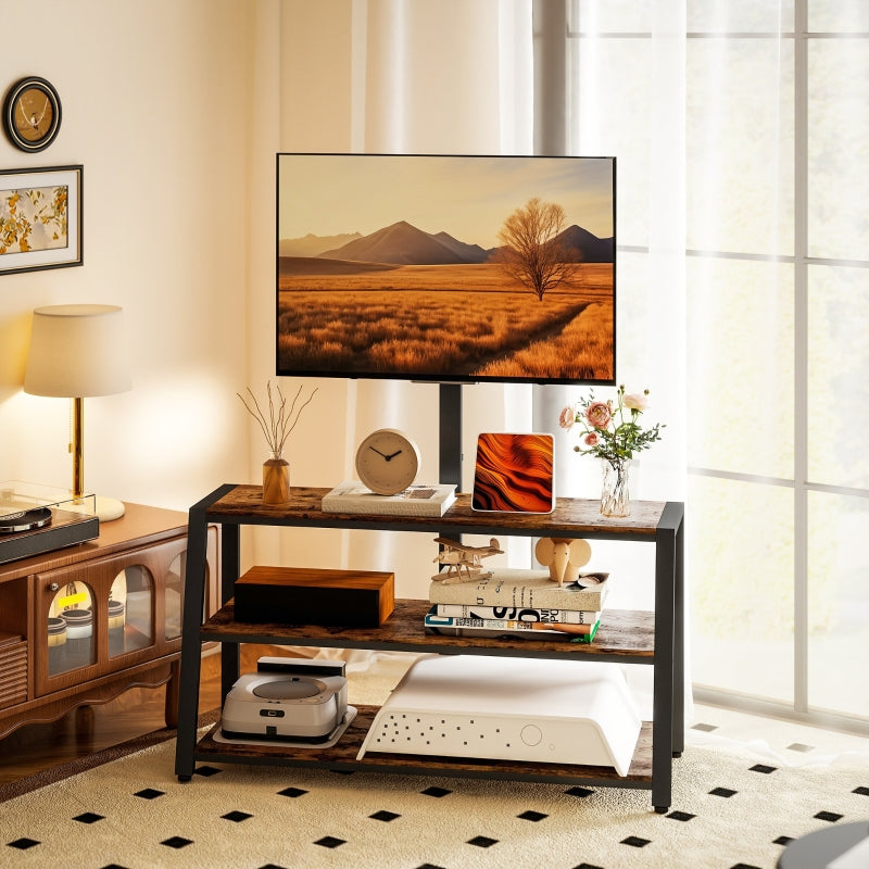 Industrial-Style TV Stand with 35° Swivel Bracket, Dark Brown