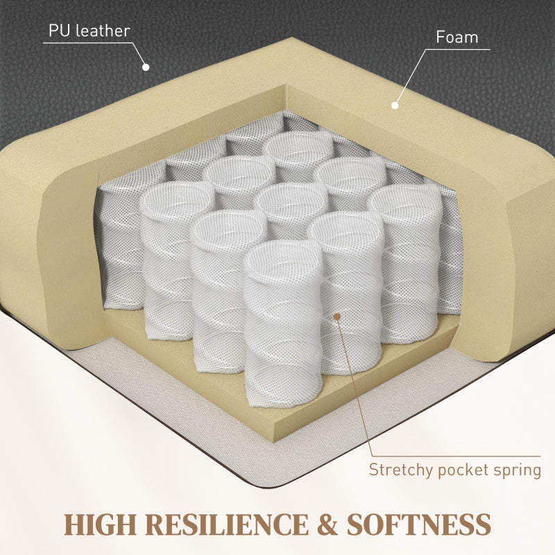 Manual Reclining Chair Swivel Armchair Footrest Cup Holders, Faux Leather Black