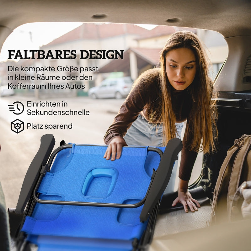 Sun Lounger, Foldable Weatherproof, Black + Dark Blue