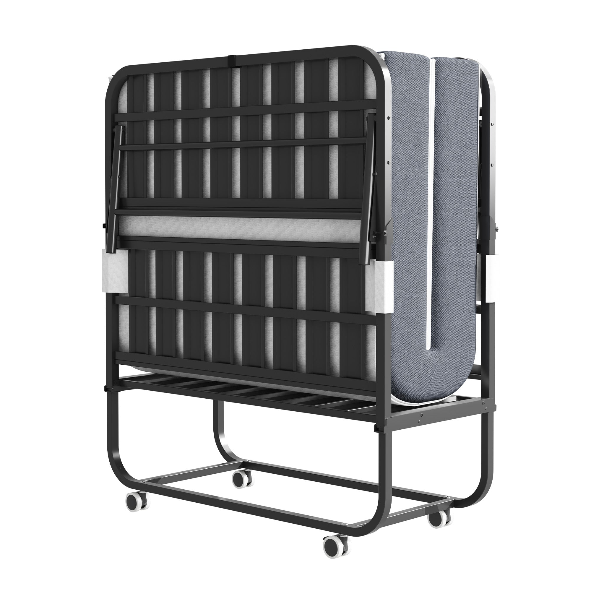 Folding Twin Bed, 190x96cm 9.5cm Memory Foam Mattress, Metal Frame