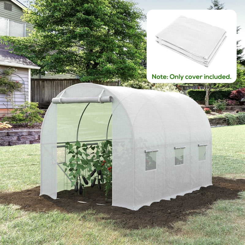 3 x 2 x 2m Polytunnel Greenhouse Replacement Cover, Roll-up Windows Door, White PE